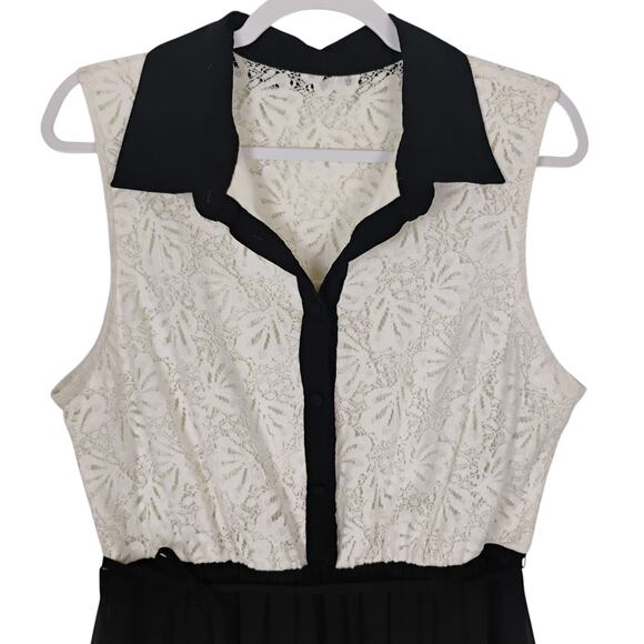 VTG Bisou Bisou Black Cream Lace Button Front Collar Dress 14 Dark Academia - Picture 6 of 8